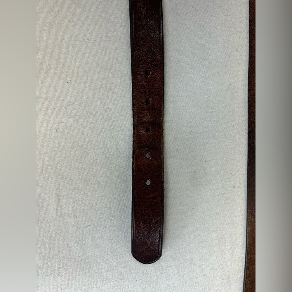 Vintage Brown Leather Belt with Brass Buckle Braided Accent Size 36/38 Mens - Picture 7 of 12